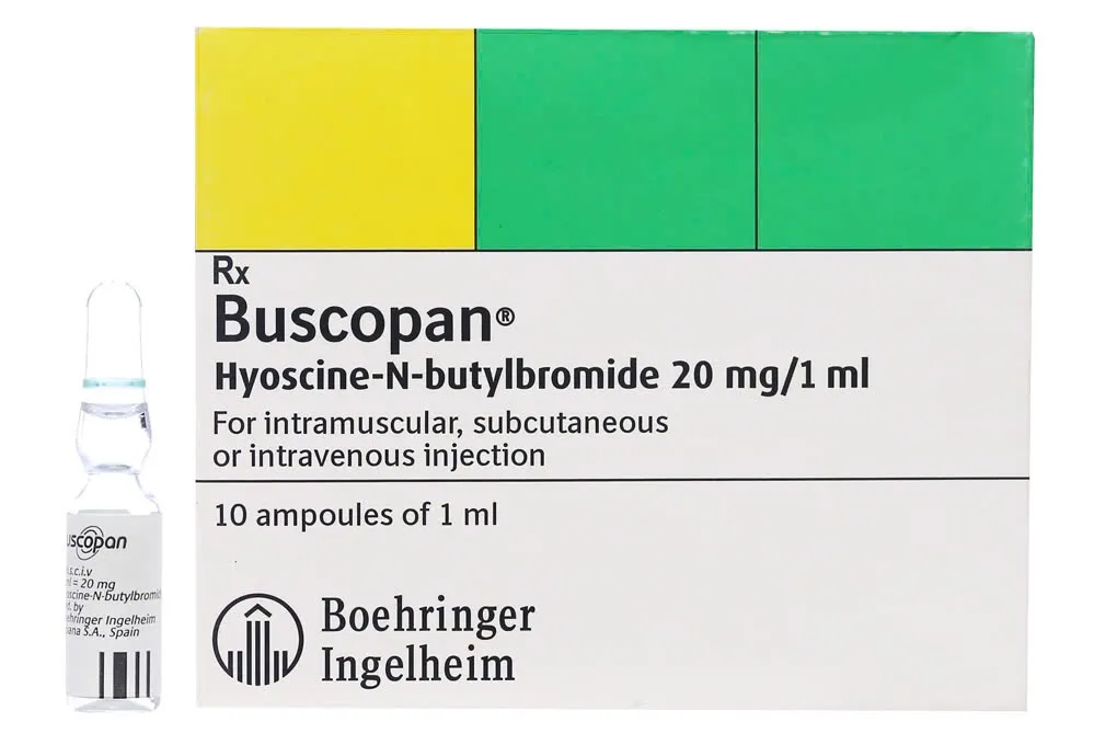 Buscopan 20mg/1ml tiêm Boehringer (H/10o/1ml) – Thuốc tiêm điều trị co thắt đường tiêu hóa, mật và tiết niệu